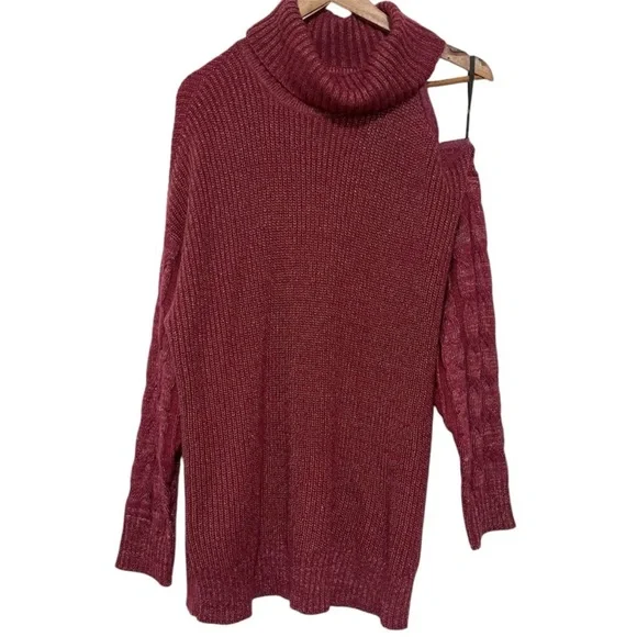 Torrid Maroon Metallic Cable Knit Pullover Cold Shoulder Sweater Size 1X - Picture 4 of 11